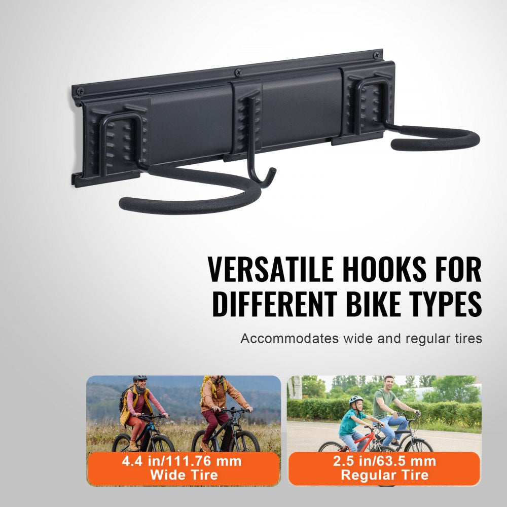 VEVOR Bike Storage Rack, 6 Bike Racks and 3 Helmets Hooks, Wall Mount Bike Storage Hanger with 3 Shelves, Home & Garage Organizer, Customizable for Various Bike Sizes, Holds Up to 300 lbs, 48-inch