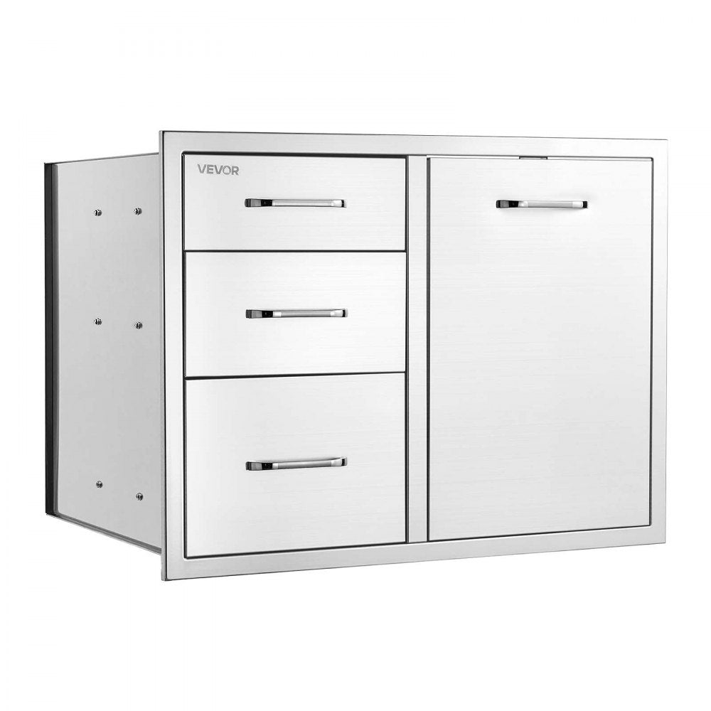 VEVOR Outdoor Kitchen Drawer Combo, 23"W x 21"H x 30"D, Propane Ring, for BBQ Island Storage, Patio Bars and Grill Station, with Handle, Built-In BBQ Island Drawers Organize Cookware Accessories