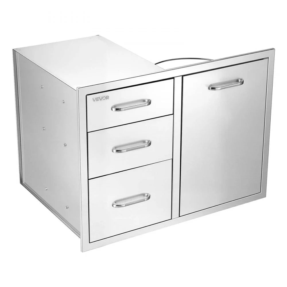 VEVOR Outdoor Kitchen Drawer Combo, 23"W x 21"H x 30"D, Propane Ring, for BBQ Island Storage, Patio Bars and Grill Station, with Handle, Built-In BBQ Island Drawers Organize Cookware Accessories