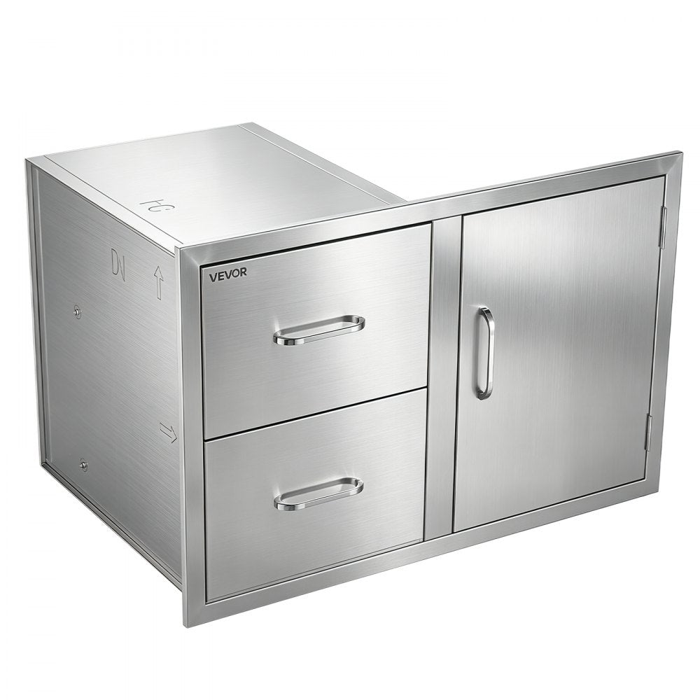 VEVOR Outdoor Kitchen Drawer Combo, 32"W x 22"H x 20"D, 2 Drawers Storage, for BBQ Island Storage, Patio Bars and Grill Station, with Handle, Built-In BBQ Island Drawers Organize Cookware Accessories