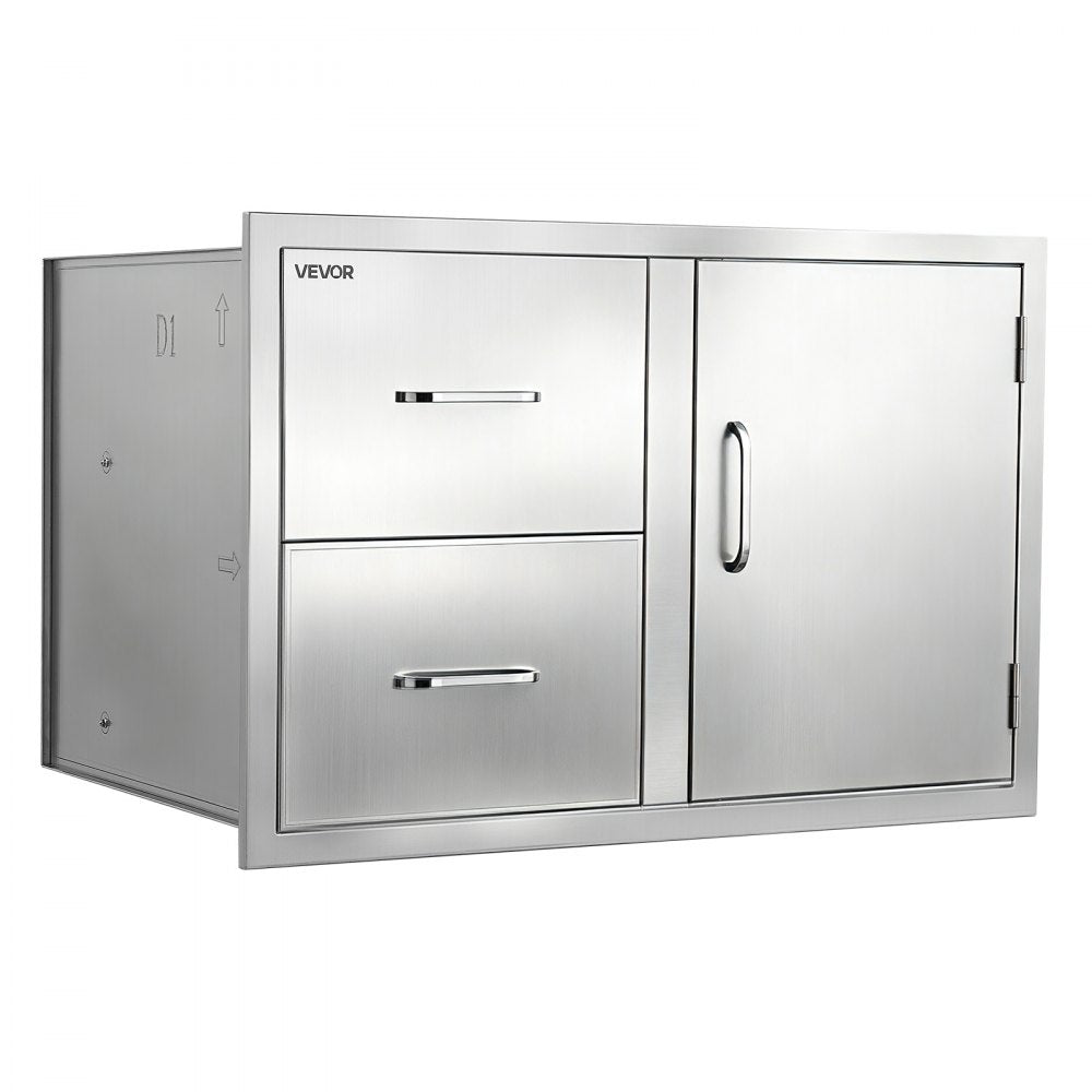 VEVOR Outdoor Kitchen Drawer Combo, 32"W x 22"H x 20"D, 2 Drawers Storage, for BBQ Island Storage, Patio Bars and Grill Station, with Handle, Built-In BBQ Island Drawers Organize Cookware Accessories
