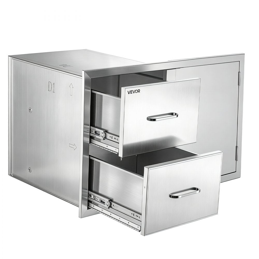 VEVOR Outdoor Kitchen Drawer Combo, 32"W x 22"H x 20"D, 2 Drawers Storage, for BBQ Island Storage, Patio Bars and Grill Station, with Handle, Built-In BBQ Island Drawers Organize Cookware Accessories