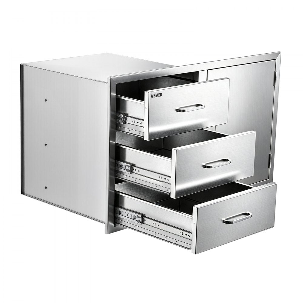 VEVOR Outdoor Kitchen Drawer Combo, 38"W x 23"H x 20"D, 3 Drawers Storage, for BBQ Island Storage, Patio Bars and Grill Station, with Handle, Built-In BBQ Island Drawers Organize Cookware Accessories