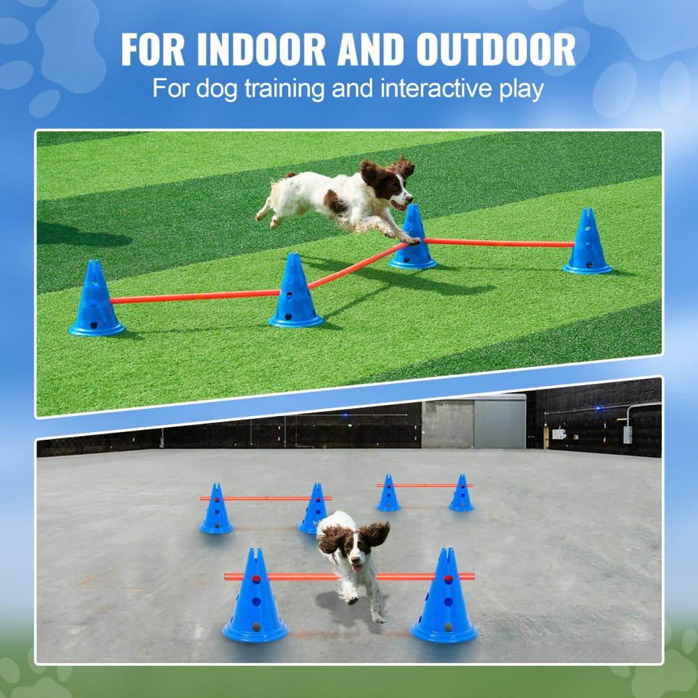 VEVOR Dog Agility Hurdle Cone Set, 6 PCS Kit-12 x Cones, 6 x Agility Rods, Agility Training Equipment with Height Adjustable Crossbar, Puppy Obstacle Course Jump Starter with Cones Storage Bag