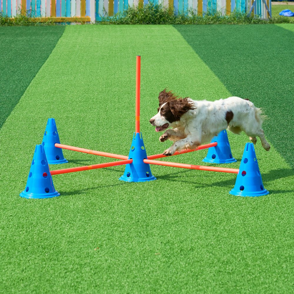 VEVOR Dog Agility Hurdle Cone Set, 6 PCS Kit-12 x Cones, 6 x Agility Rods, Agility Training Equipment with Height Adjustable Crossbar, Puppy Obstacle Course Jump Starter with Cones Storage Bag