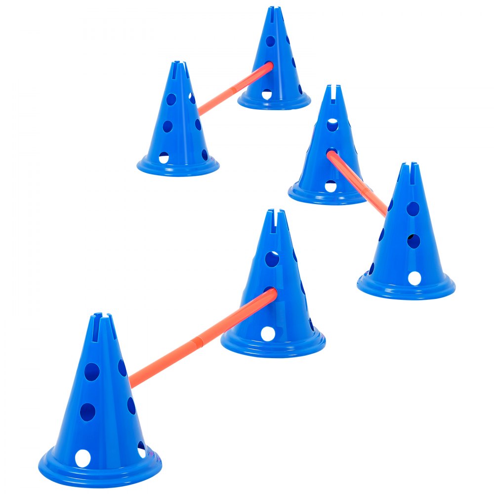 VEVOR Dog Agility Hurdle Cone Set, 6 PCS Kit-12 x Cones, 6 x Agility Rods, Agility Training Equipment with Height Adjustable Crossbar, Puppy Obstacle Course Jump Starter with Cones Storage Bag