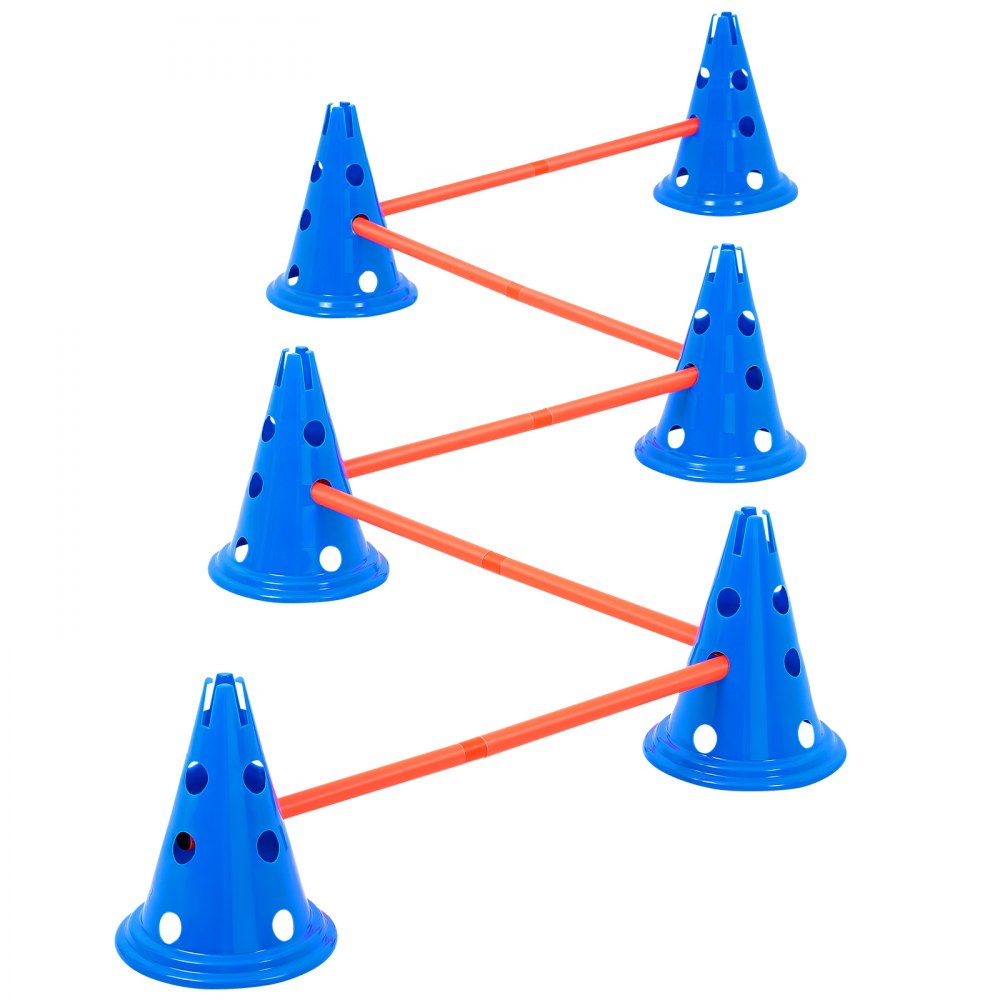 VEVOR Dog Agility Hurdle Cone Set, 6 PCS Kit-12 x Cones, 6 x Agility Rods, Agility Training Equipment with Height Adjustable Crossbar, Puppy Obstacle Course Jump Starter with Cones Storage Bag