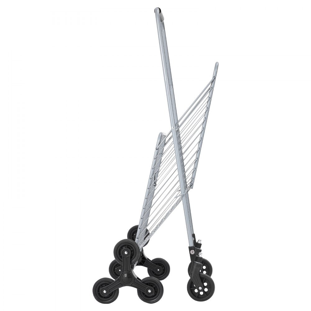 VEVOR Grocery Shopping Cart, 45L Stair Climbing Shopping Cart with 360° Rolling Swivel Wheels, Stair Climber Utility Cart with Tri-Wheels, Foldable Collapsible & Lightweight for Laundry Travel, Silver