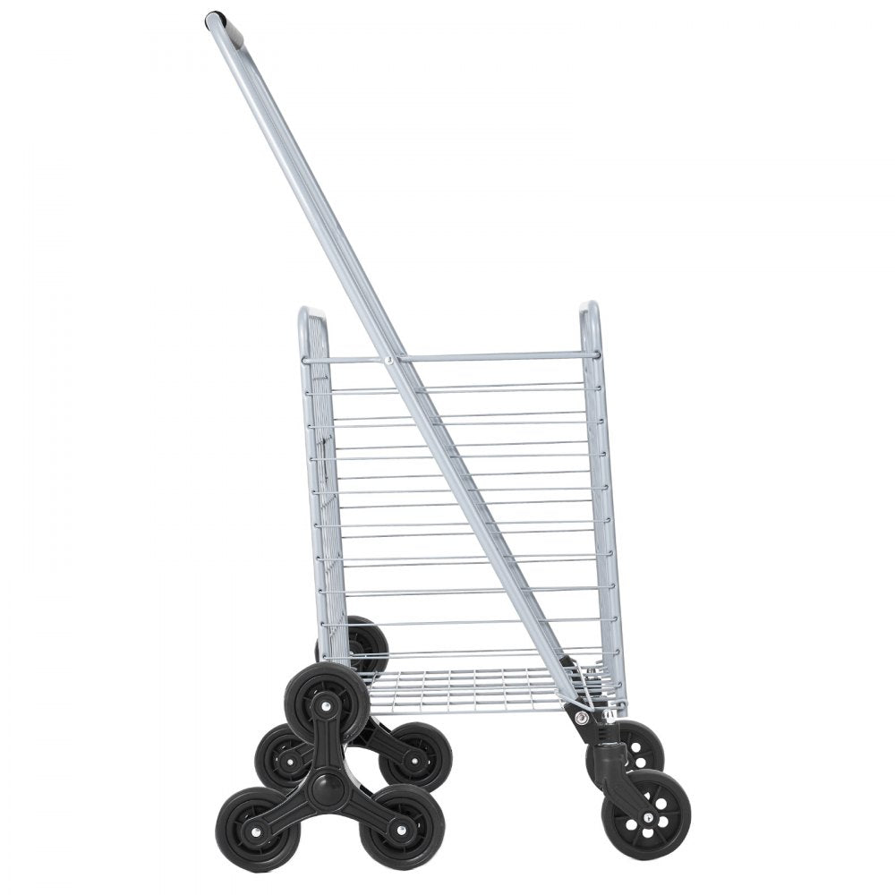 VEVOR Grocery Shopping Cart, 45L Stair Climbing Shopping Cart with 360° Rolling Swivel Wheels, Stair Climber Utility Cart with Tri-Wheels, Foldable Collapsible & Lightweight for Laundry Travel, Silver