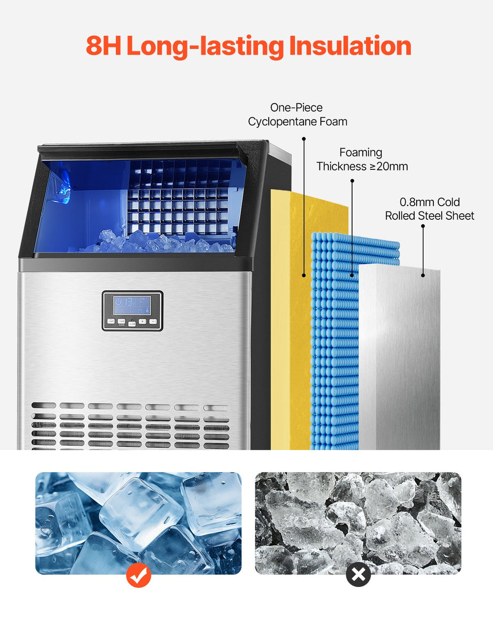 VEVOR commercial ice maker - 8H long-lasting insulation