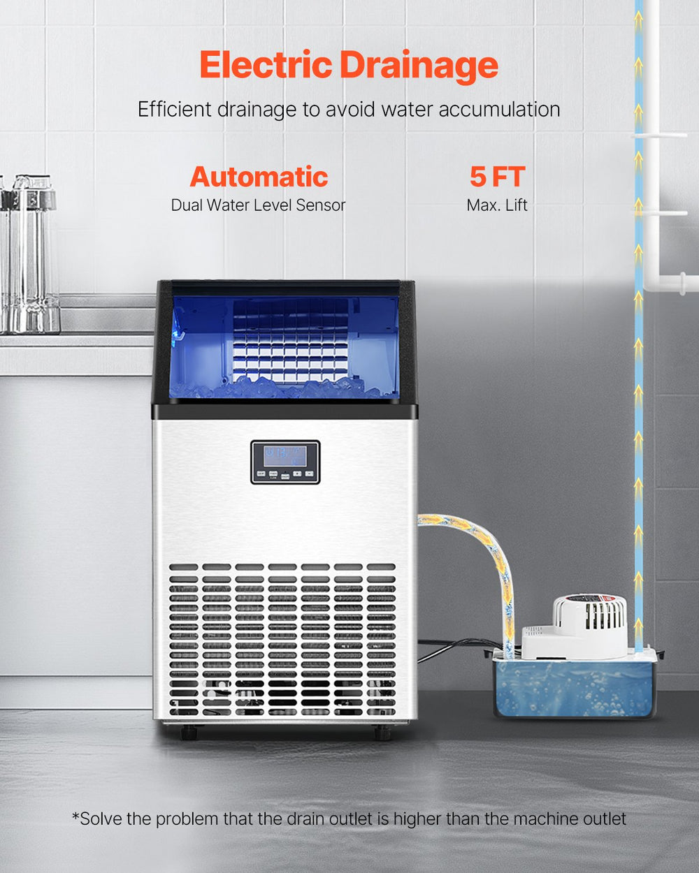 VEVOR commercial ice maker - electric drainage with drain pump