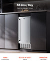 VEVOR Undercounter Built-in Ice Maker, 66 Lbs/Day Under Counter Nugget Ice Maker Machine with Reversible Door Stainless Steel, Freestanding Ice Maker for Commercial Home Kitchen, Electric Drainage