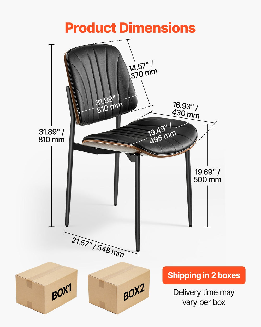 VEVOR Dining Chair Set - Product Dimensions Diagram