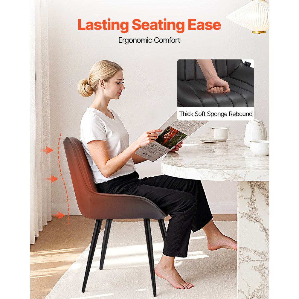 VEVOR Modern Dining Room Accent Chairs Set of 8, Upholstered Fabric Side Chair for Dining Tables, Space-Saving Kitchen Table Chair with Thick Cushions and Metal Legs, Black