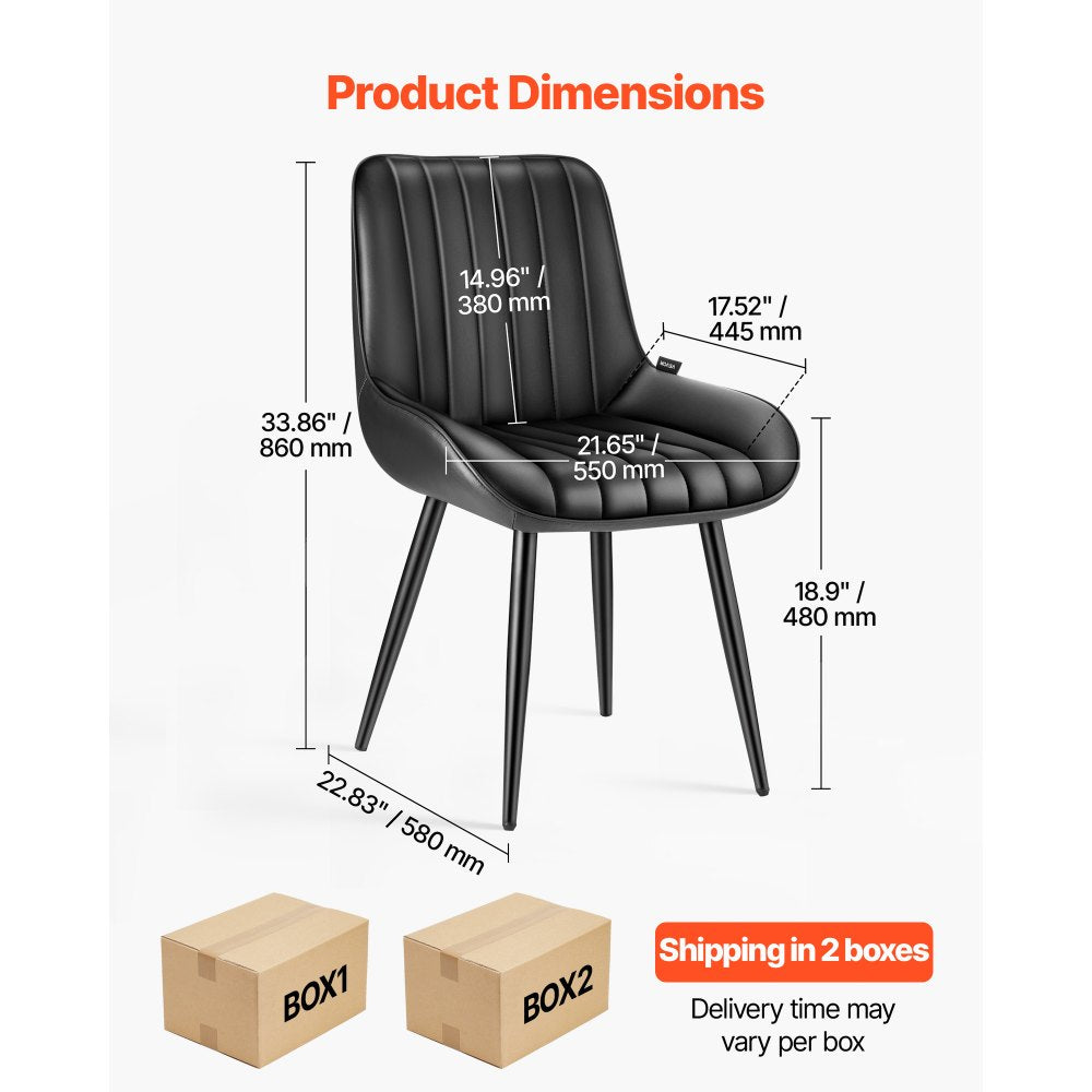 VEVOR Modern Dining Room Accent Chairs Set of 8, Upholstered Fabric Side Chair for Dining Tables, Space-Saving Kitchen Table Chair with Thick Cushions and Metal Legs, Black