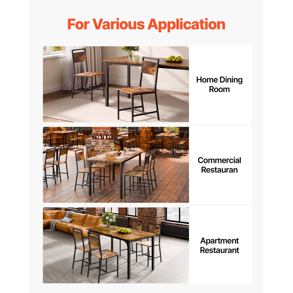 VEVOR Dining Chairs Set of 4, Wooden Table Chairs with Metal Frame and Backrest, Easy to Assemble Leather Side Chair, Modern Farmhouse Walnut Chair for Kitchen Living Room, Rustic Brown and Black