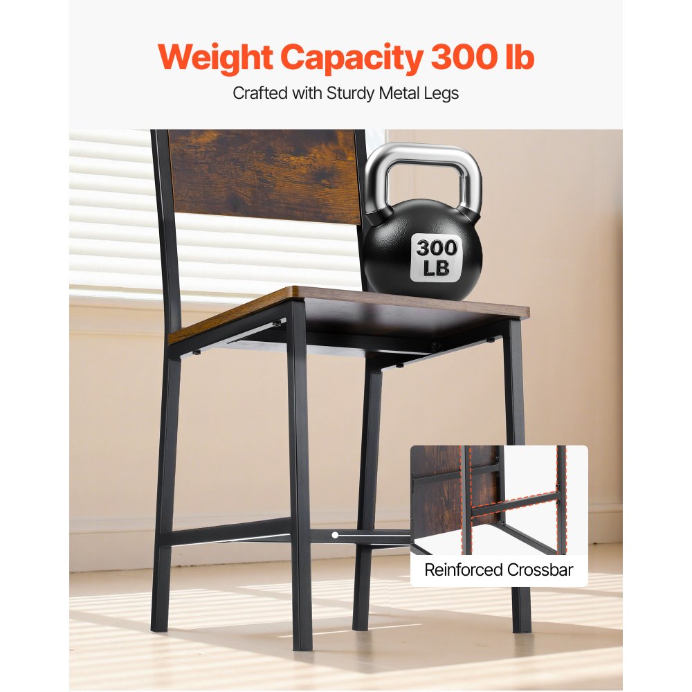 VEVOR Dining Chairs Set of 6, Wooden Table Chairs with Metal Frame and Backrest, Easy to Assemble Leather Side Chair, Modern Farmhouse Walnut Chair for Kitchen Living Room, Rustic Brown and Black