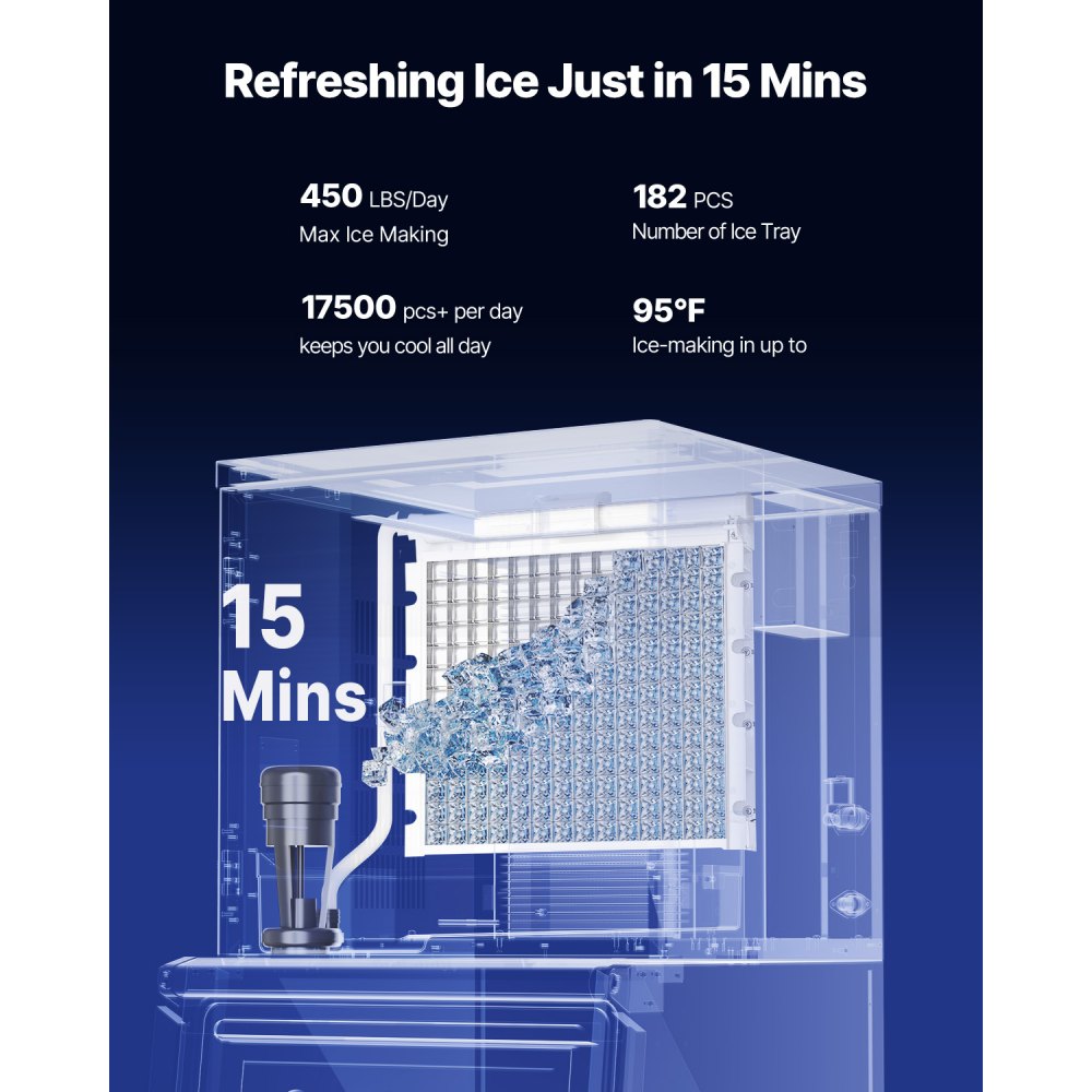 VEVOR Commercial Ice Maker Machine, 450LBS/24H Ice-Making Machine with 250LBS Stainless Steel Storage Bin, Auto Self-Cleaning Ice Maker with Touchscreen for Bar Cafe Restaurant Business Commercial