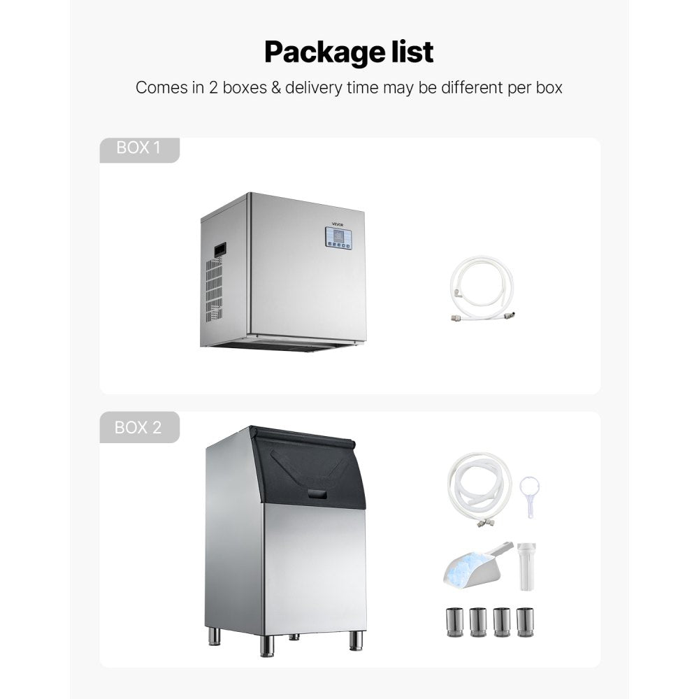 VEVOR Commercial Ice Maker Machine, 550LBS/24H Ice-Making Machine with 300LBS Stainless Steel Storage Bin, Auto Self-Cleaning Ice Maker with Touchscreen for Bar Cafe Restaurant Business Commercial