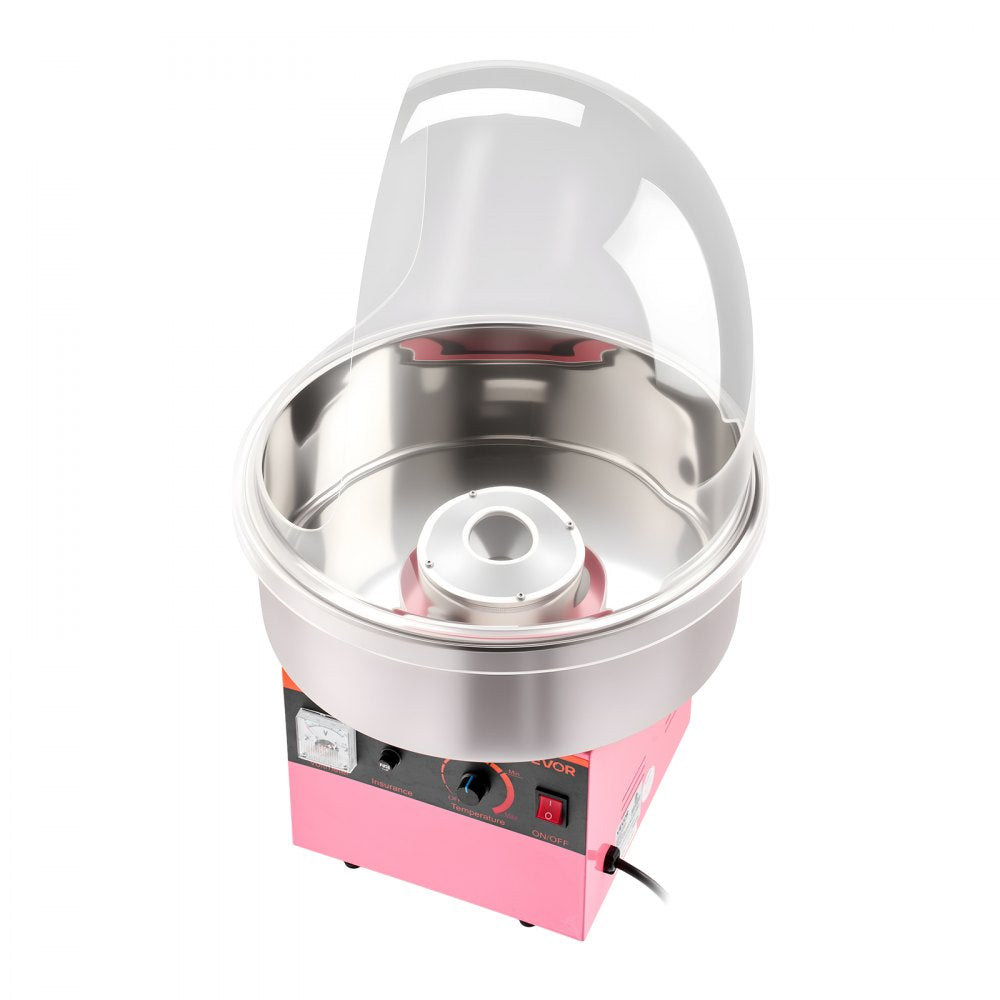 VEVOR Electric Cotton Candy Machine, 1000W Electric Floss Maker With Cover, Commercial Cotton Candy Machine w/Stainless Steel Bowl & Sugar Scoop, Ideal for Home, Carnival, Birthday, Family Party, Pink