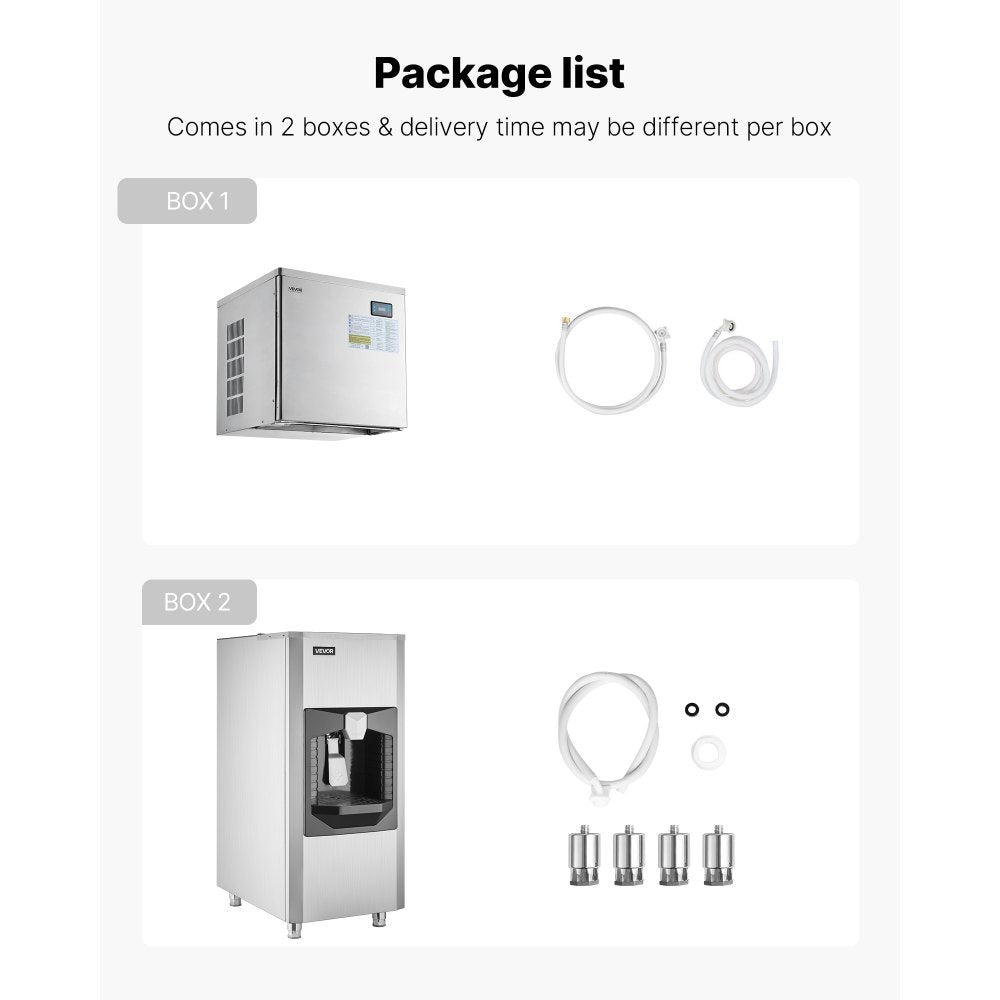 VEVOR Commercial Ice Maker, 450 Lbs/Day Ice-Making Machine, 180 Lbs Large Storage Bin with 20 Lbs/Min Automatic Ice-Dispensing, Self-Cleaning Ice Machine with Touchscreen for Bar, Cafe, Restaurant