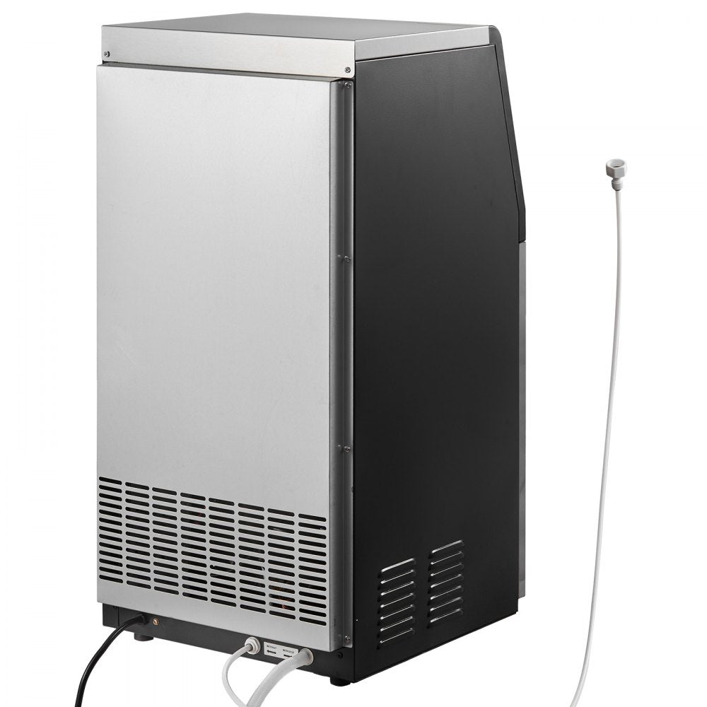 VEVOR Commercial Ice Maker Machine with Pump, 100 lbs/24h with 30 lbs Storage Capacity, Built-in/Freestanding/Under Counter, Stainless Steel Ice Maker with LED Display & Self-Cleaning, for Home Bar