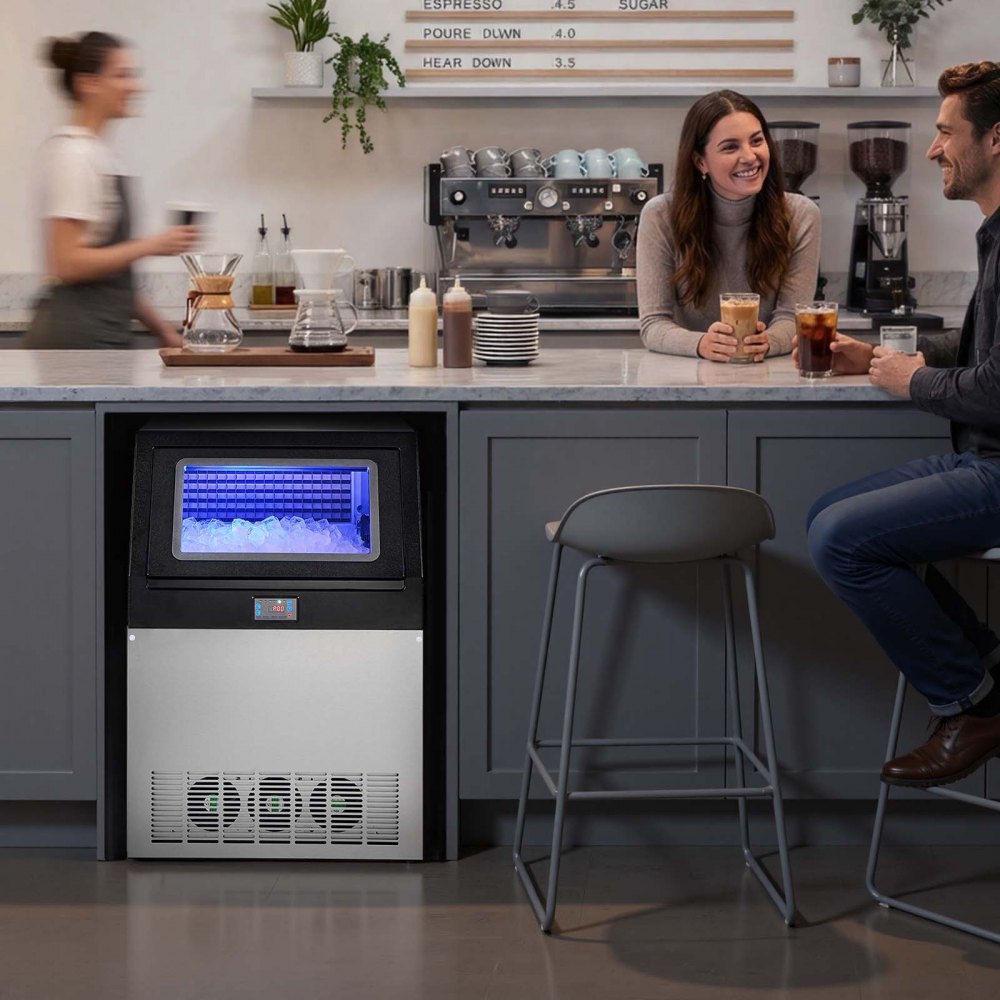 VEVOR Commercial Ice Maker Machine with Pump, 265 lbs/24h with 85 lbs Storage Capacity, Built-in/Freestanding/Under Counter, Stainless Steel Ice Maker with LED Display & Self-Cleaning, for Home Bar