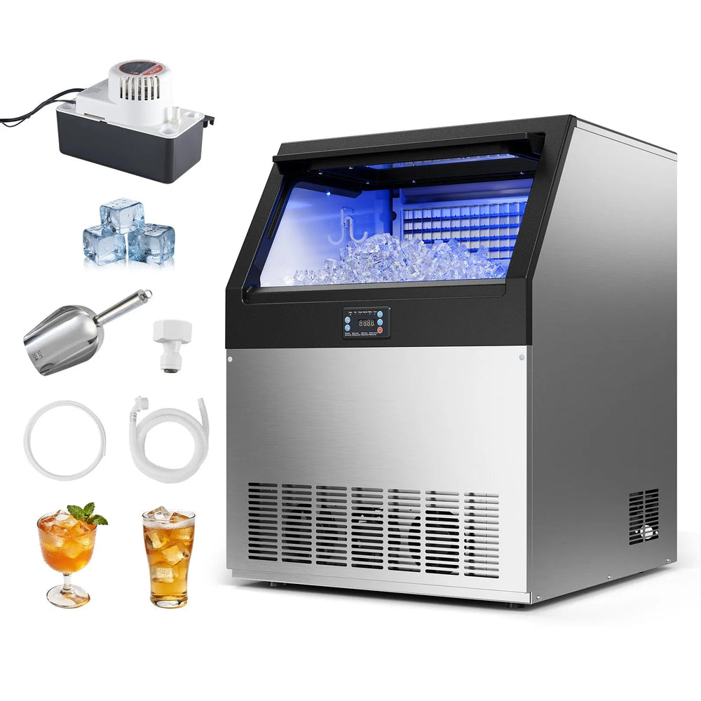 VEVOR Commercial Ice Maker Machine with Pump, 440 lbs/24h with 85 lbs Storage Capacity, Built-in/Freestanding/Under Counter, Stainless Steel Ice Maker with LED Display & Self-Cleaning, for Home Bar