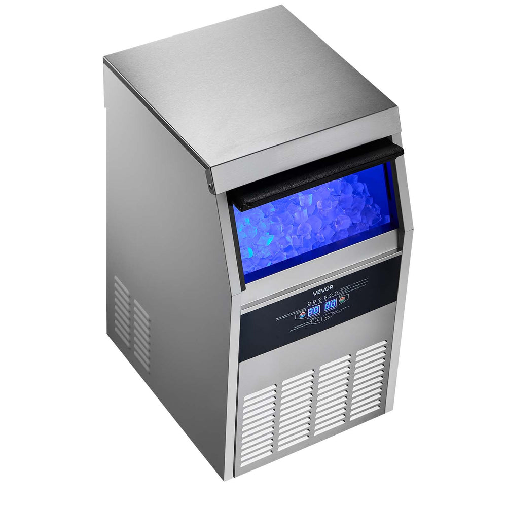 VEVOR Commercial Ice Maker Machine with Pump, 130 lbs/24h with 30 lbs Storage Capacity, Built-in/Freestanding/Under Counter, Stainless Steel Ice Maker with LED Display & Self-Cleaning, for Home Bar