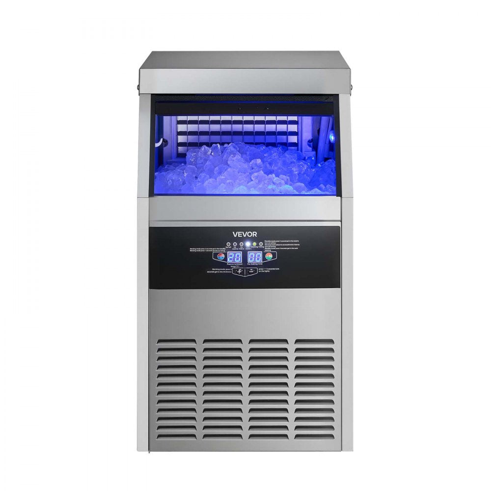 VEVOR Commercial Ice Maker Machine with Pump, 150 lbs/24h with 30 lbs Storage Capacity, Built-in/Freestanding/Under Counter, Stainless Steel Ice Maker with LED Display & Self-Cleaning, for Home Bar