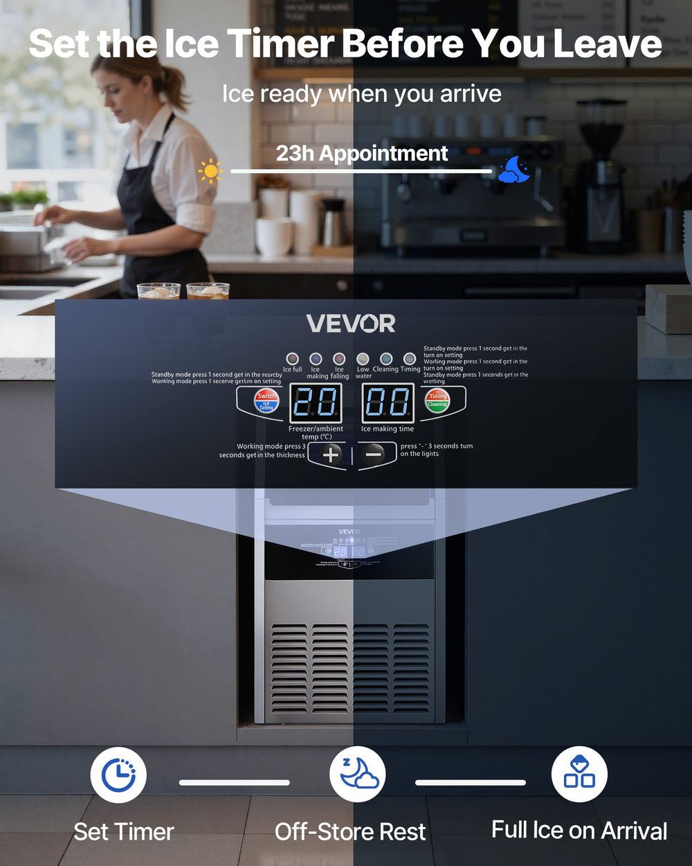 VEVOR Commercial Ice Maker Machine with Pump, 150 lbs/24h with 30 lbs Storage Capacity, Built-in/Freestanding/Under Counter, Stainless Steel Ice Maker with LED Display & Self-Cleaning, for Home Bar