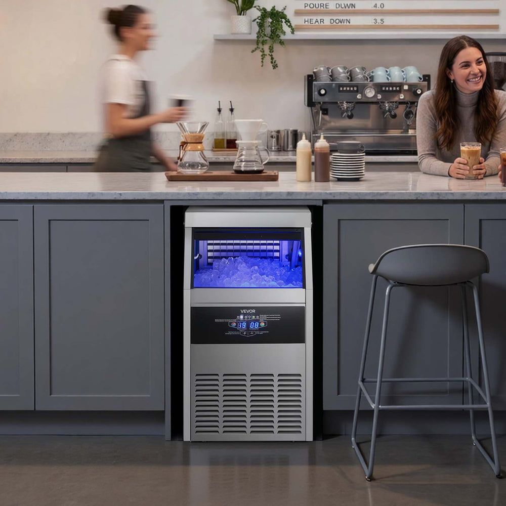 VEVOR Commercial Ice Maker Machine with Pump, 150 lbs/24h with 30 lbs Storage Capacity, Built-in/Freestanding/Under Counter, Stainless Steel Ice Maker with LED Display & Self-Cleaning, for Home Bar