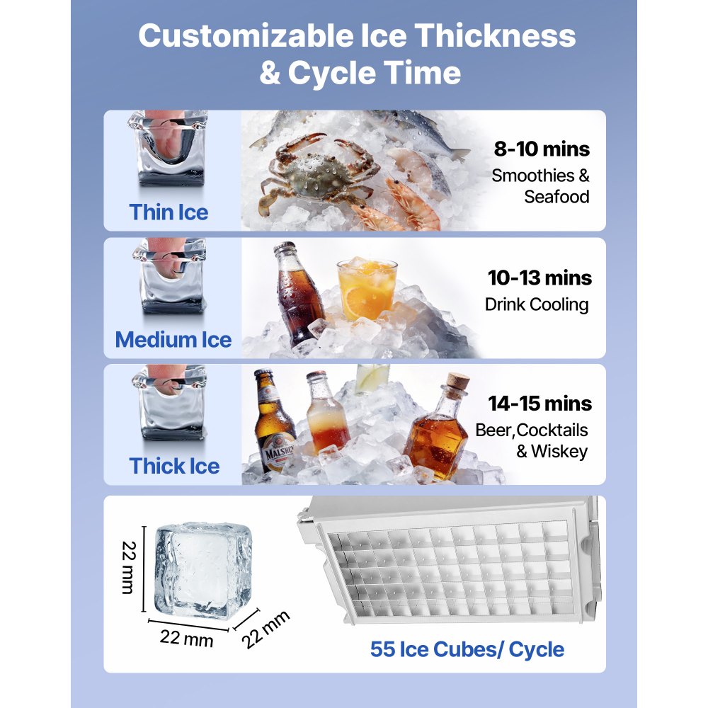 VEVOR Commercial Ice Maker Machine with Pump, 160 lbs/24h with 30 lbs Storage Capacity, Built-in/Freestanding/Under Counter, Stainless Steel Ice Maker with LED Display & Self-Cleaning, for Home Bar