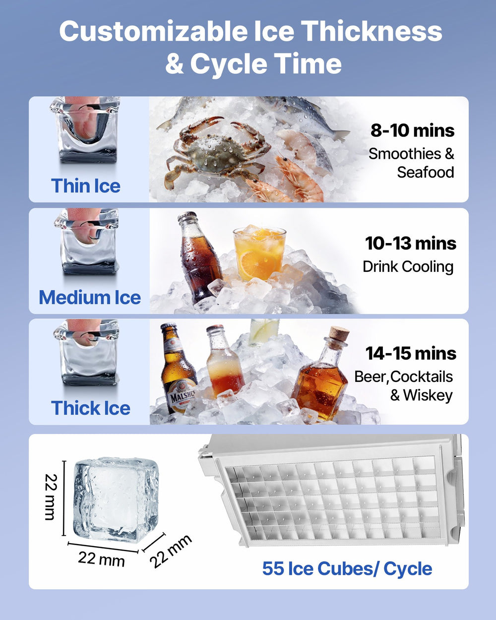 VEVOR Commercial Ice Maker Machine with Pump, 160 lbs/24h with 30 lbs Storage Capacity, Built-in/Freestanding/Under Counter, Stainless Steel Ice Maker with LED Display & Self-Cleaning, for Home Bar
