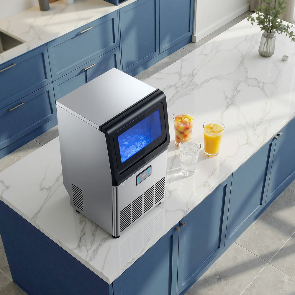VEVOR Commercial Ice Maker Machine with Pump, 80 lbs/24h with 13 lbs Storage Capacity, Countertop/Freestanding/Under Counter, Stainless Steel Ice Maker with LED Display & Self-Cleaning, for Home Bar