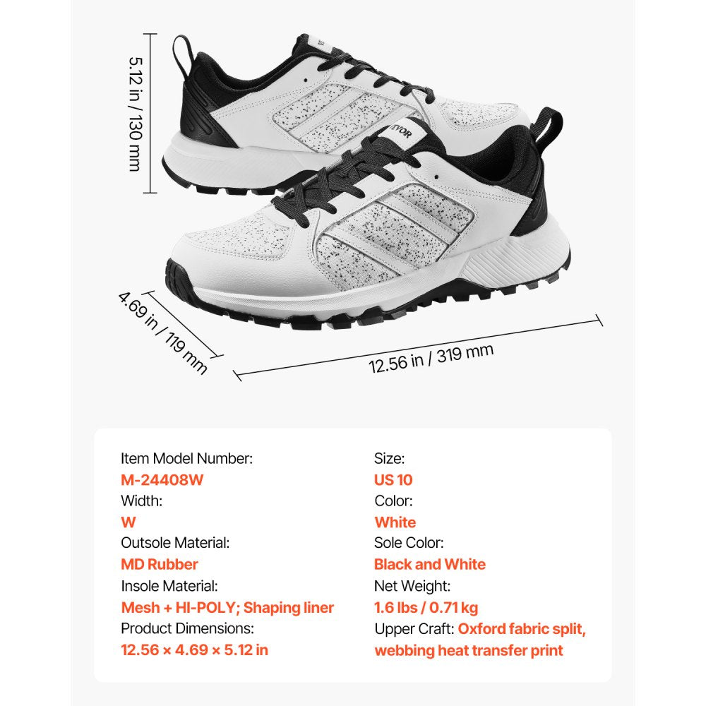VEVOR Cross Training Shoes, W Width Sneakers US Size 10, Wide Toe Box Shoes with Arch Support & Adjustable Lace-up, Training Shoes for Running, Gymnastics, Dog Walking, and Weightlifting (White)