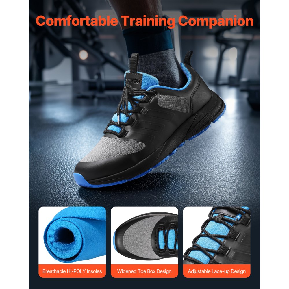 VEVOR Cross Training Shoes, M Width Sneakers US Size 12, Wide Toe Box Shoes with Arch Support & Adjustable Lace-up, Training Shoes for Running, Gymnastics, Dog Walking, and Weightlifting (Black)