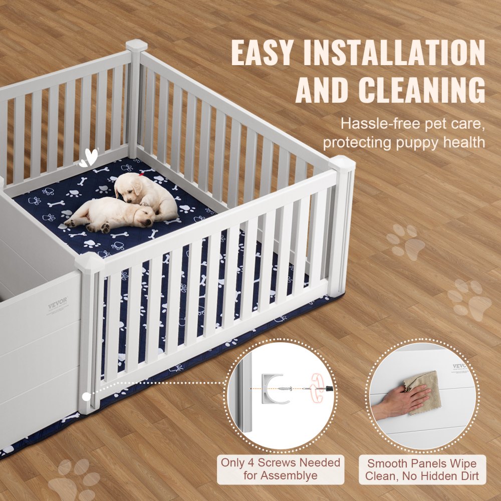 VEVOR Dog Whelping Box, 93.3 x 48.4 x 18.1in Dual Zone Whelping Box for Dogs and Puppies, Whelping Pen for Puppies, Dog Birthing Box with Rails, 2 Washable Pee Pads and 2 Storage Bags, White