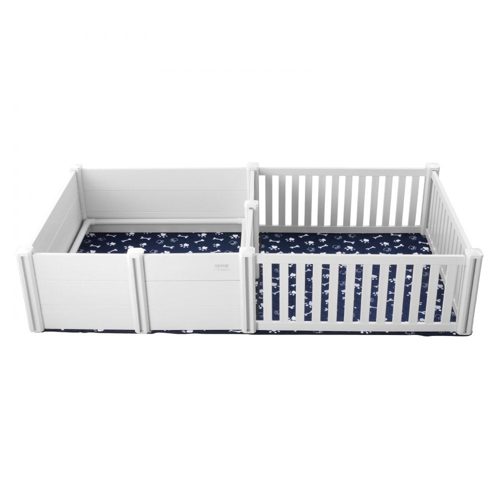 VEVOR Dog Whelping Box, 93.3 x 48.4 x 18.1in Dual Zone Whelping Box for Dogs and Puppies, Whelping Pen for Puppies, Dog Birthing Box with Rails, 2 Washable Pee Pads and 2 Storage Bags, White