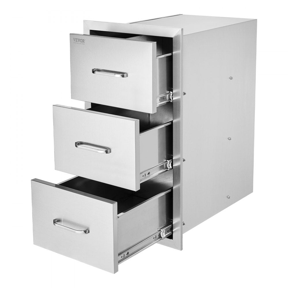 VEVOR Outdoor Kitchen Drawers, 18.5"W x 22.5"H x 22.5"D Triple Access Drawers, Stainless Steel Flush Mount Cabinets, BBQ Island Drawers Storage with Handle, for Outdoor Kitchens or Patio Grill Station