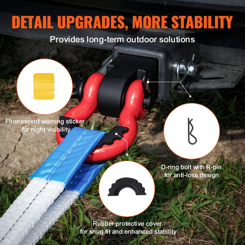 VEVOR Shackle Hitch Receiver, Fits 2" Receivers, 44100 lbs Breaking Strength, D Ring Shackle with Trailer Hitch Lock Pin, Heavy Duty Towing Accessories for Trucks, Jeeps, Off-Road Vehicle Recovery