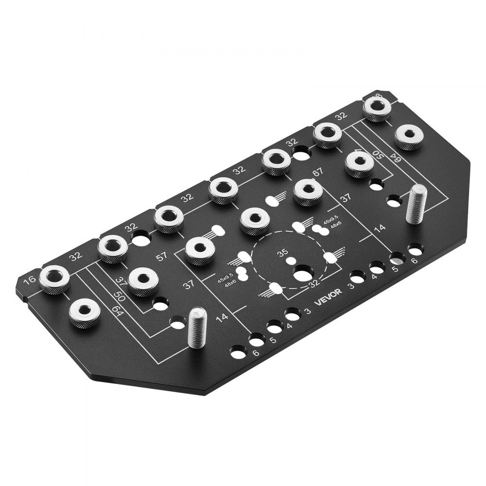 VEVOR Shelf Pin Jig and Hinge Jig Two-in-One, Aluminum Alloy Cabinet Hardware Hole Drilling Template with 1/4" and 3/16" Drill Bits, for Cabinet Doors Bookshelves Wardrobes Woodworking and DIY