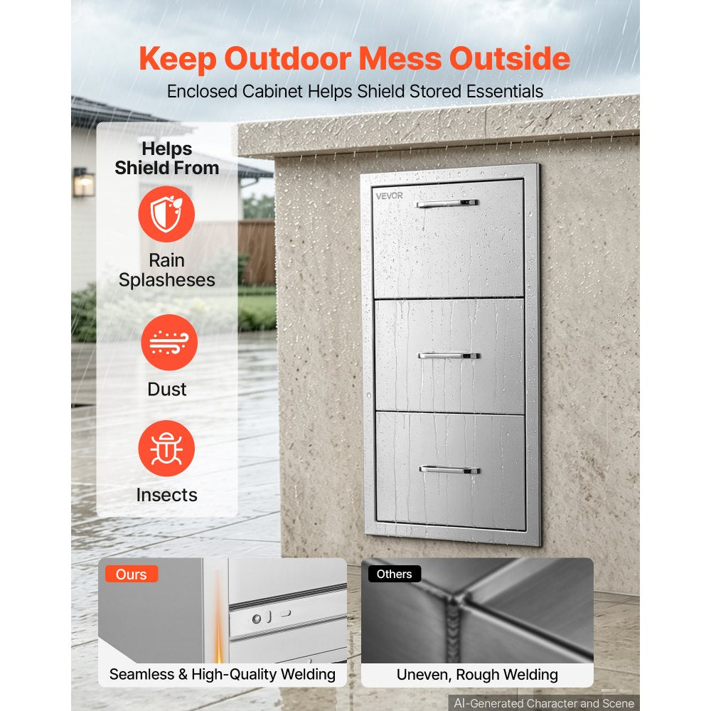 VEVOR Outdoor Kitchen Drawers, 30"W x 21"H x 16"D, Paper Towel Dispenser, for BBQ Island Storage, Patio Bars and Grill Station, with Handle, Built-In BBQ Island Drawers Organize Cookware Accessories