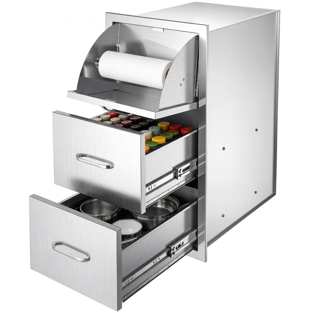 VEVOR Outdoor Kitchen Drawers, 30"W x 21"H x 16"D, Paper Towel Dispenser, for BBQ Island Storage, Patio Bars and Grill Station, with Handle, Built-In BBQ Island Drawers Organize Cookware Accessories
