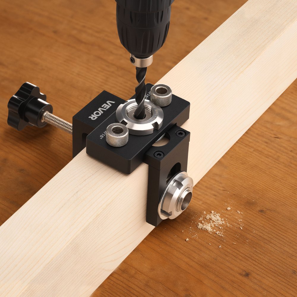 VEVOR Doweling Jig Kit, Self Centering Dowel Drill Jig for Straight Holes, Aluminum Alloy Woodworking Joints Tool with 3 Size Drill Bits 5/16", 3/8", and 19/32", Adjustable Width, for Wood Working