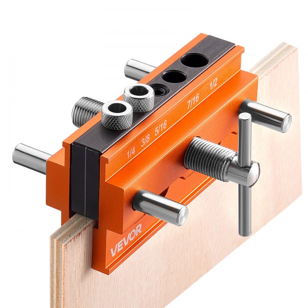 VEVOR Doweling Jig Kit, Self Centering Dowel Drill Jig for Straight Holes, Aluminum Alloy Woodworking Tools with 6 Drill Guide Bushings, Adjustable Width, for Wood Working, Drilling and Marking