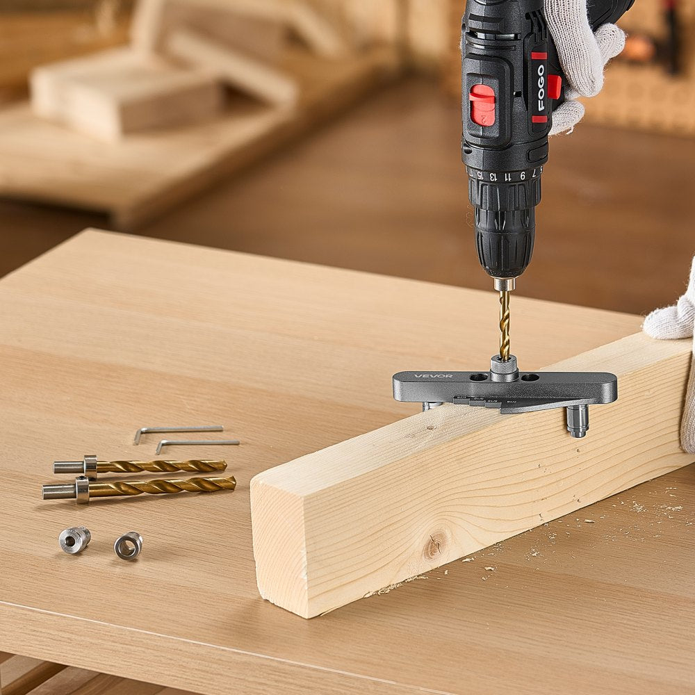VEVOR Doweling Jig Kit, Self Centering Dowel Drill Jig for Straight Holes, with Drill Bit Set 1/4", 5/16", 3/8" and Drill Bit Stop Collar Set, Aluminum Alloy Woodworking Tools for Drilling, Marking