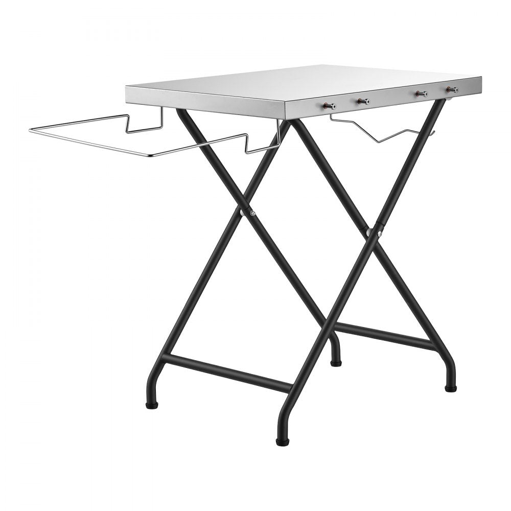 VEVOR Folding Grill Table 24x20in Camping Prep Tables Carbon Steel Tabletop, Lightweight & Compact for Picnic BBQ Tailgating, 70 lbs Capacity, Outdoor Pizza Oven Stand with Garage Rack, Tissue Holder
