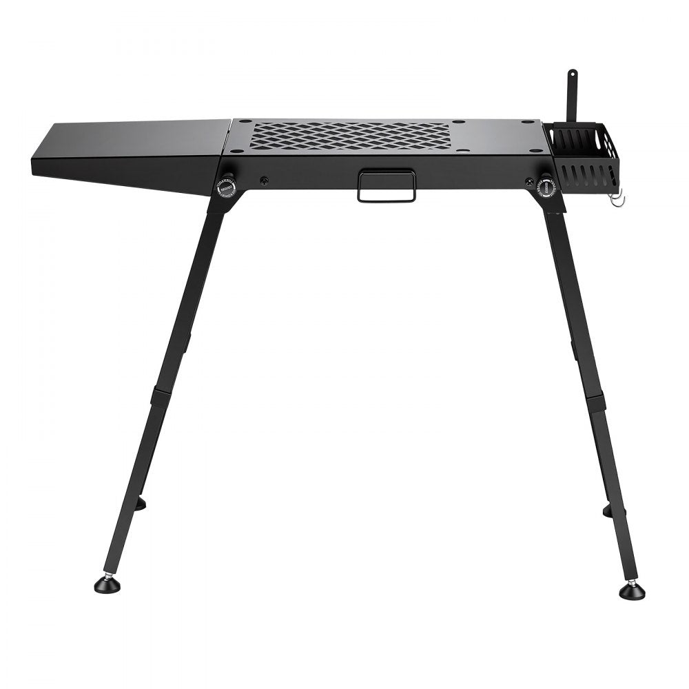 VEVOR Folding Grill Table 41x12 in Camping Griddle Stand Fit 17 & 22 in, for Picnic BBQ Tailgating, Carbon Steel, Adjustable Height, 350 lbs Capacity, Outdoor Cart with Seasoning Basket, Side Shelf