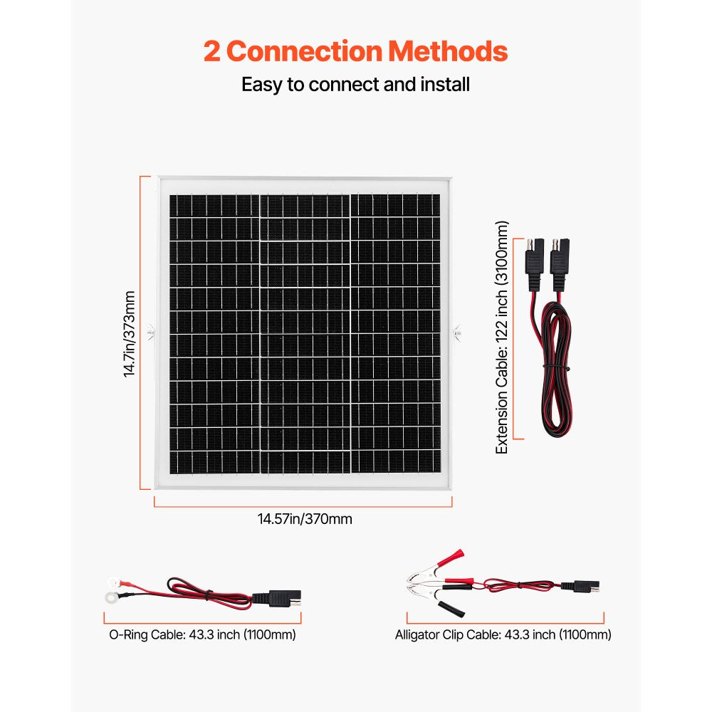 VEVOR 20W 12V Solar Panel Battery Charger, Solar Battery Trickle Charger Maintainer with Intelligent MPPT Controller & Adjustable Mount Bracket, IP67 Waterproof for Car Boat RV Motorcycle Trailer